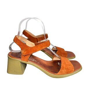 Camper Karolina Orange Suede Sandals Heels Womens Shoes Size 39 US 8.5 Open Toe